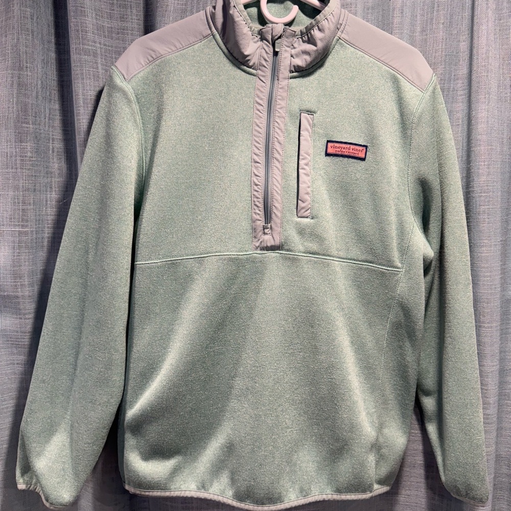 Vineyard Vines Green and Gray Zip Up Sweater
